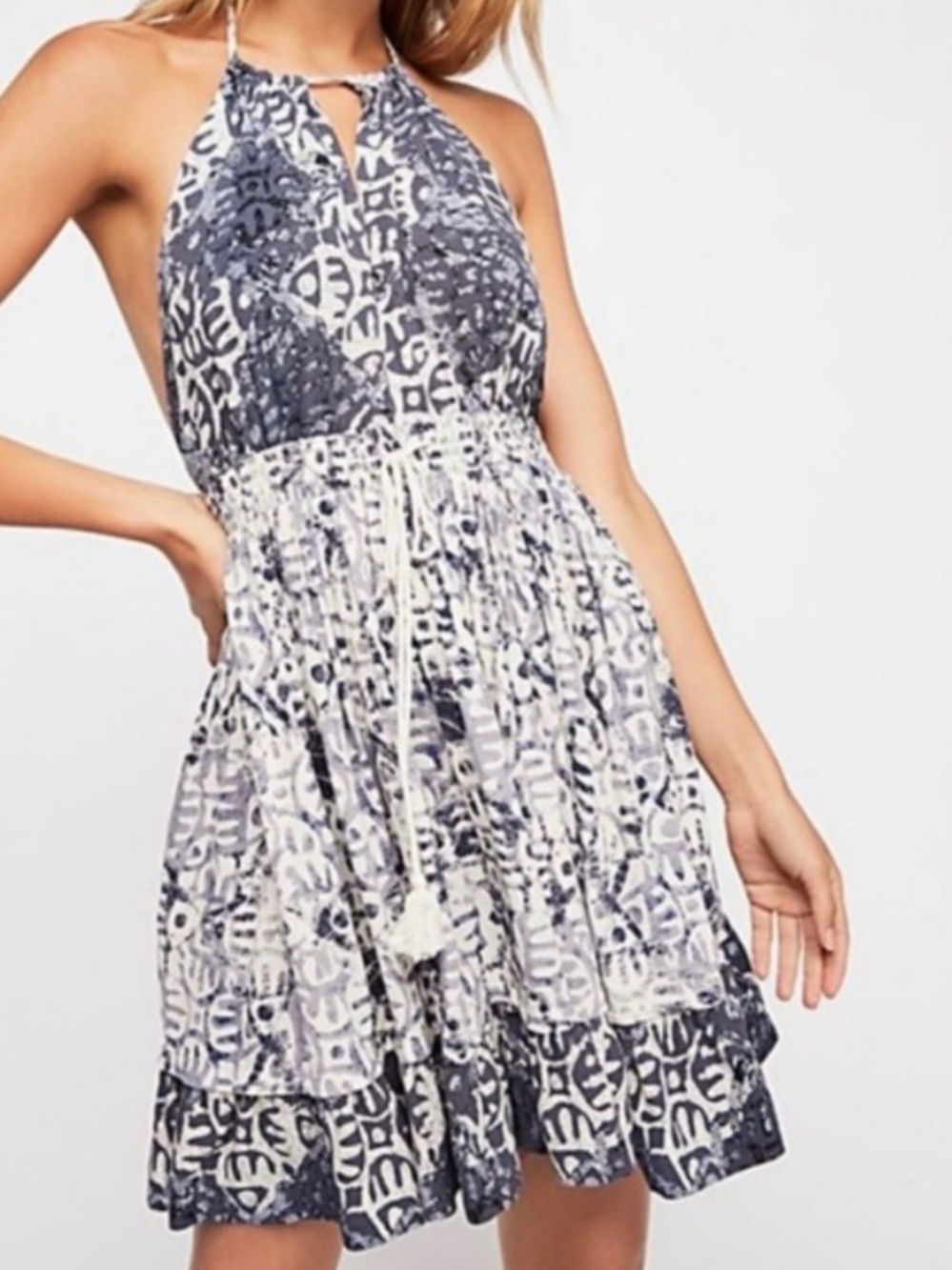 Free People - Navy Blue and White Beach Day Mini Dress - NWT